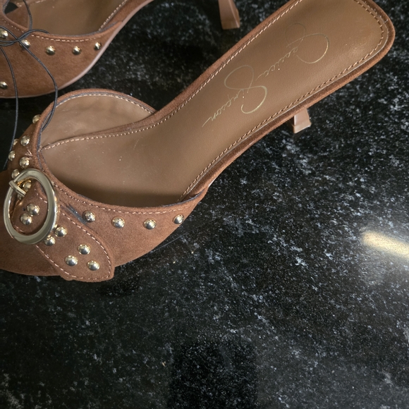 Jessica Simpson Brown Studded Buckle Slide Mules - Picture 3 of 5